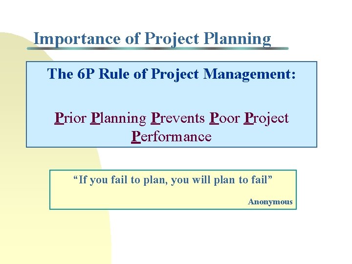 Importance of Project Planning The 6 P Rule of Project Management: Prior Planning Prevents Importance of Project Planning The 6 P Rule of Project Management: Prior Planning Prevents