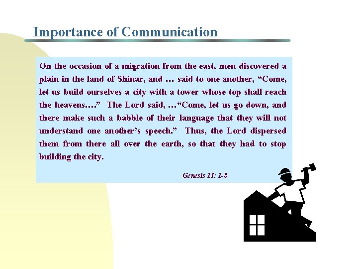 Importance of Communication On the occasion of a migration from the east, men discovered Importance of Communication On the occasion of a migration from the east, men discovered