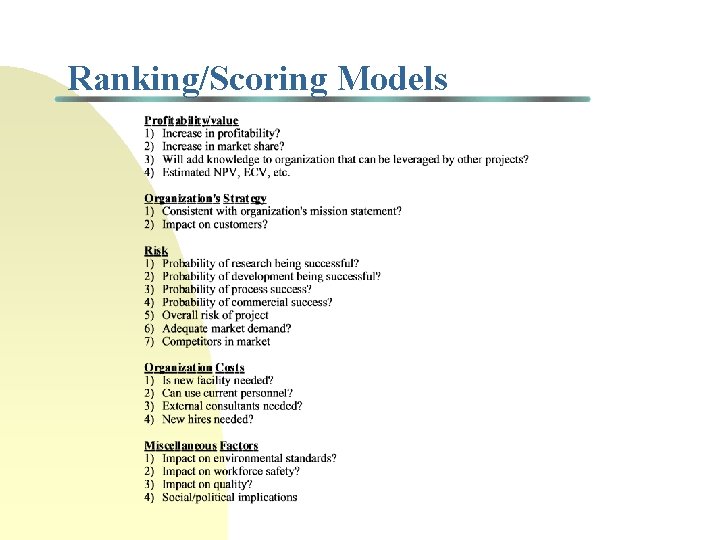 Ranking/Scoring Models Ranking/Scoring Models