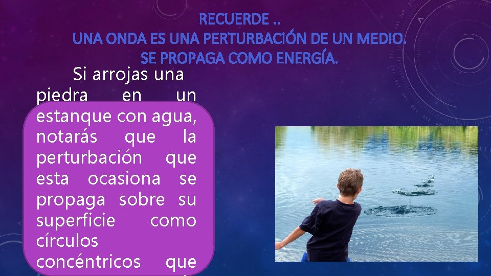 RECUERDE. . UNA ONDA ES UNA PERTURBACIÓN DE UN MEDIO. SE PROPAGA COMO ENERGÍA.