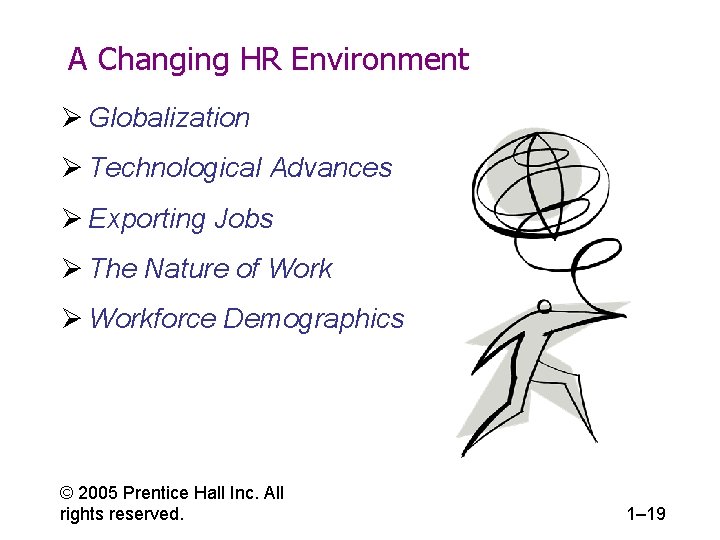 A Changing HR Environment Ø Globalization Ø Technological Advances Ø Exporting Jobs Ø The