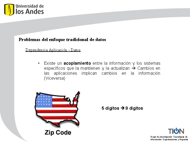 Problemas del enfoque tradicional de datos Dependencia Aplicación - Datos • Existe un acoplamiento