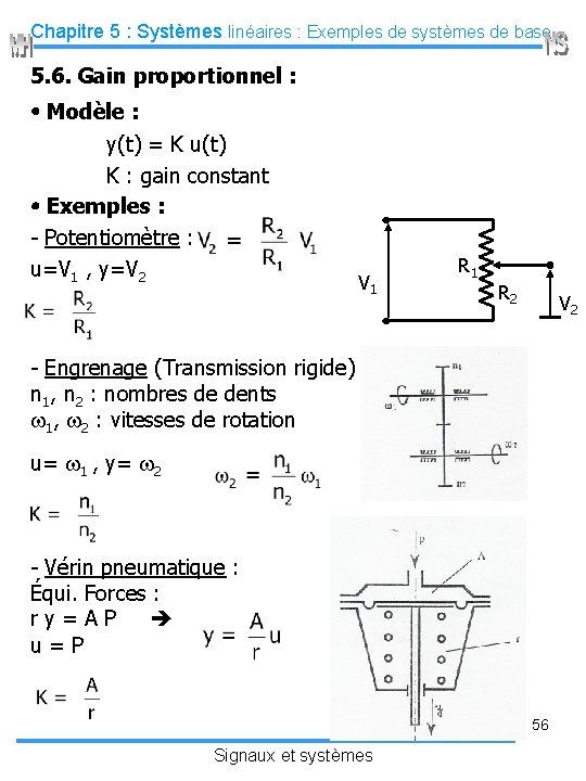 Chapitre 5 : Systèmes linéaires : Exemples de systèmes de base 5. 6. Gain
