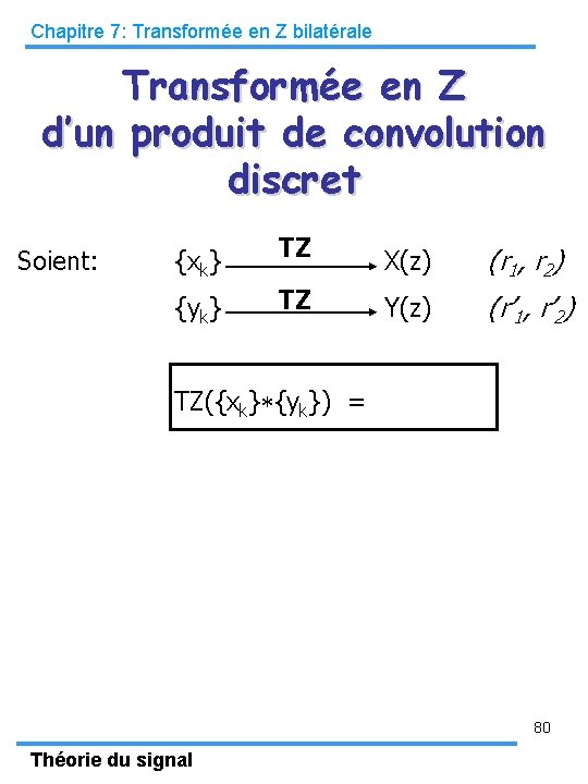 Chapitre 7: Transformée en Z bilatérale Transformée en Z d’un produit de convolution discret