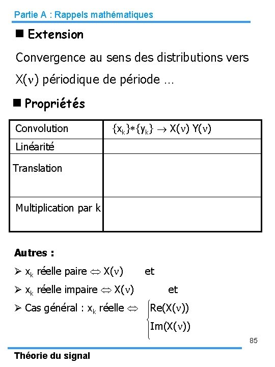 Partie A : Rappels mathématiques Extension Convergence au sens des distributions vers X( )
