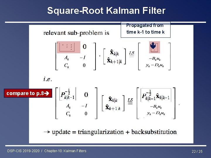 Square-Root Kalman Filter Propagated from time k-1 to time k compare to p. 8