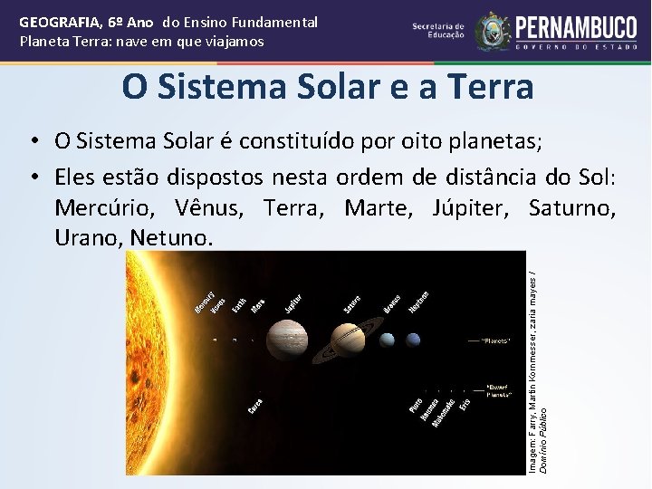 GEOGRAFIA, 6º Ano do Ensino Fundamental Planeta Terra: nave em que viajamos O Sistema