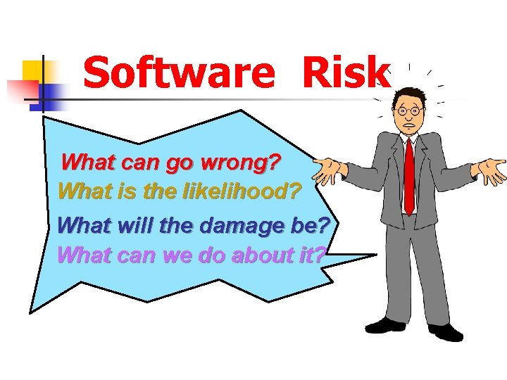 Software Risk What can go wrong? What is the likelihood? What will the damage