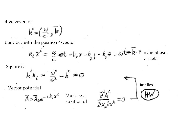 4 -wavevector Contract with the position 4 -vector =the phase, a scalar Square it.