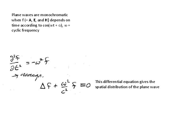 Plane waves are monochromatic when f (= A, E, and H) depends on time