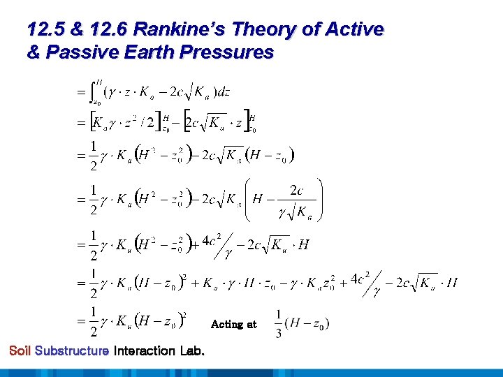 12. 5 & 12. 6 Rankine’s Theory of Active & Passive Earth Pressures Acting