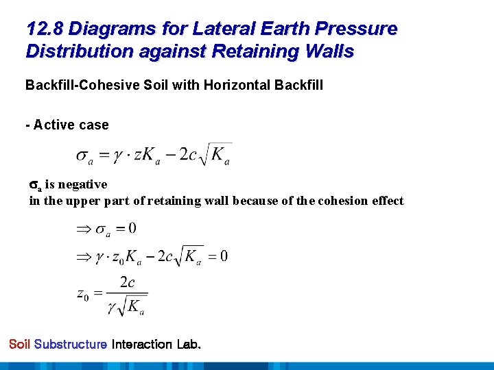 12. 8 Diagrams for Lateral Earth Pressure Distribution against Retaining Walls Backfill-Cohesive Soil with