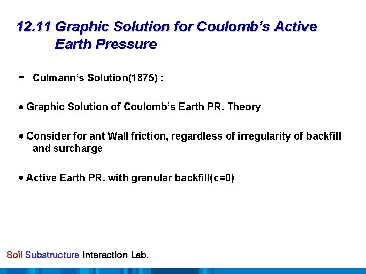 12. 11 Graphic Solution for Coulomb’s Active Earth Pressure - Culmann’s Solution(1875) : Graphic