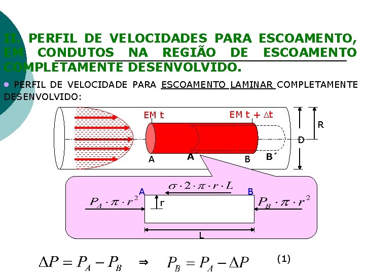 II. PERFIL DE VELOCIDADES PARA ESCOAMENTO, EM CONDUTOS NA REGIÃO DE ESCOAMENTO COMPLETAMENTE DESENVOLVIDO. II. PERFIL DE VELOCIDADES PARA ESCOAMENTO, EM CONDUTOS NA REGIÃO DE ESCOAMENTO COMPLETAMENTE DESENVOLVIDO.