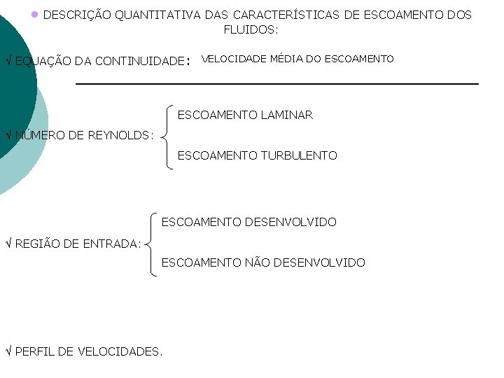 DESCRIÇÃO QUANTITATIVA DAS CARACTERÍSTICAS DE ESCOAMENTO DOS FLUIDOS: EQUAÇÃO DA CONTINUIDADE: VELOCIDADE MÉDIA DESCRIÇÃO QUANTITATIVA DAS CARACTERÍSTICAS DE ESCOAMENTO DOS FLUIDOS: EQUAÇÃO DA CONTINUIDADE: VELOCIDADE MÉDIA