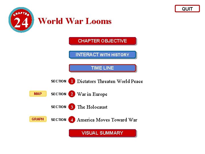 QUIT 24 World War Looms CHAPTER OBJECTIVE INTERACT WITH HISTORY TIME LINE MAP GRAPH