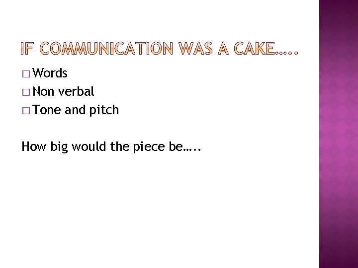 � Words � Non verbal � Tone and pitch How big would the piece � Words � Non verbal � Tone and pitch How big would the piece