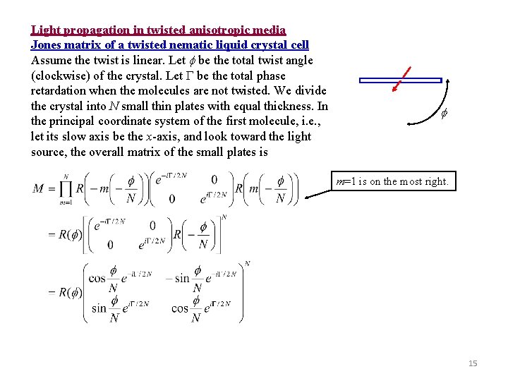 f Light propagation in twisted anisotropic media Jones matrix of a twisted nematic liquid