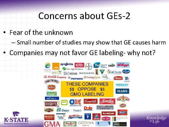 Concerns about GEs-2 • Fear of the unknown – Small number of studies may