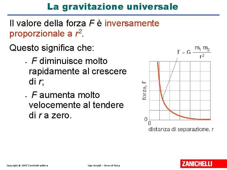 La gravitazione universale Il valore della forza F è inversamente proporzionale a r 2.