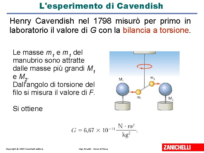 L'esperimento di Cavendish Henry Cavendish nel 1798 misurò per primo in laboratorio il valore