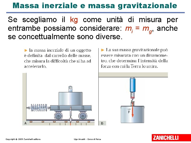 Massa inerziale e massa gravitazionale Se scegliamo il kg come unità di misura per