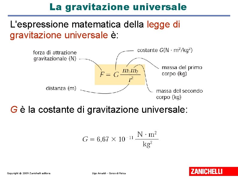 La gravitazione universale L'espressione matematica della legge di gravitazione universale è: G è la