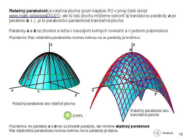 Rotačný paraboloid je rotačná plocha (pozri kapitolu R 2 v prvej časti skrípt www.