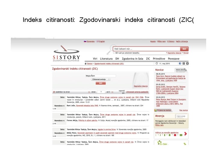 Indeks citiranosti: Zgodovinarski indeks citiranosti (ZIC( 