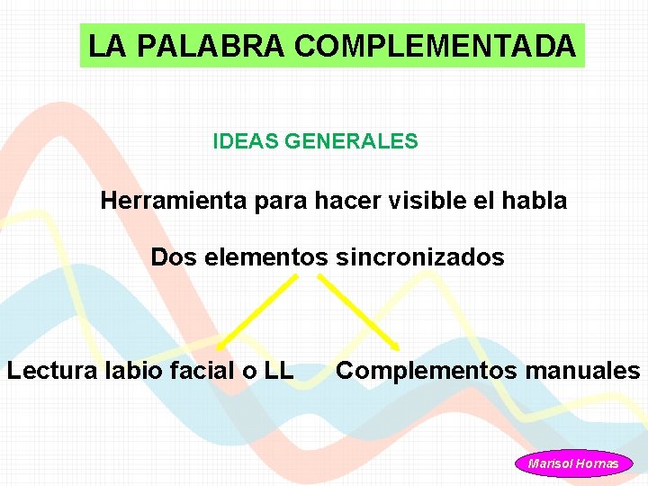 LA PALABRA COMPLEMENTADA IDEAS GENERALES Herramienta para hacer visible el habla Dos elementos sincronizados