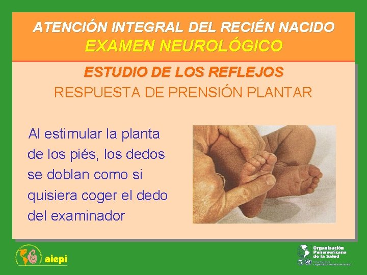 ATENCIÓN INTEGRAL DEL RECIÉN NACIDO EXAMEN NEUROLÓGICO ESTUDIO DE LOS REFLEJOS RESPUESTA DE PRENSIÓN