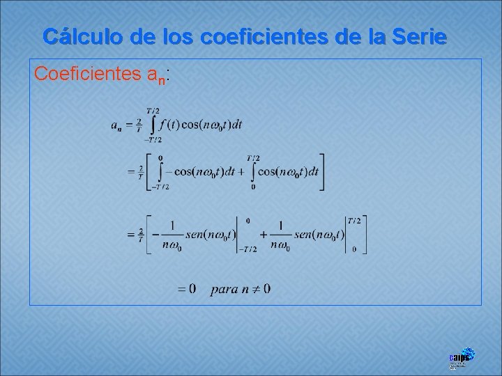 Cálculo de los coeficientes de la Serie Coeficientes an: 