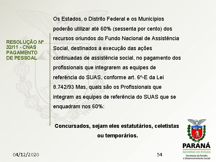  Os Estados, o Distrito Federal e os Municípios poderão utilizar até 60% (sessenta