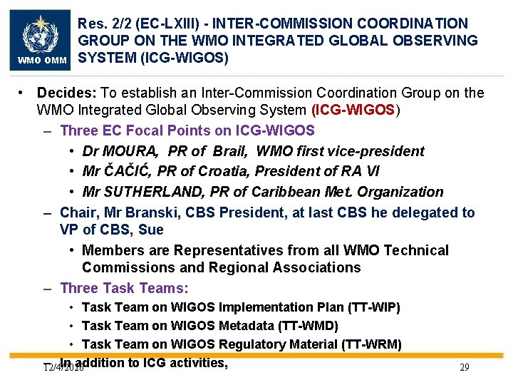 WMO OMM Res. 2/2 (EC-LXIII) - INTER-COMMISSION COORDINATION GROUP ON THE WMO INTEGRATED GLOBAL