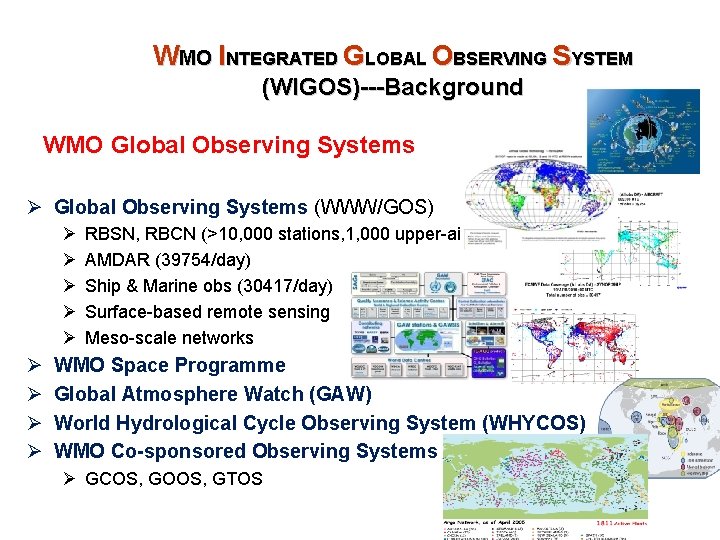 WMO INTEGRATED GLOBAL OBSERVING SYSTEM (WIGOS)---Background WMO Global Observing Systems Ø Global Observing Systems