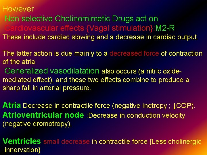 However Non selective Cholinomimetic Drugs act on Cardiovascular effects {Vagal stimulation}: M 2 -R