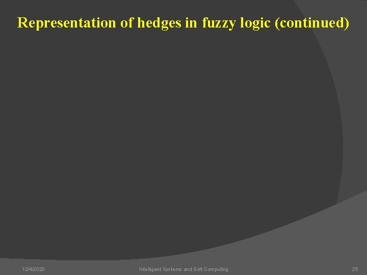 Representation of hedges in fuzzy logic (continued) 12/4/2020 Intelligent Systems and Soft Computing 25
