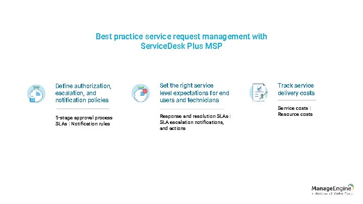 Best practice service request management with Service. Desk Plus MSP Define authorization, escalation, and