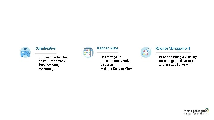 Gamification Turn work into a fun game. Break away from everyday monotony Kanban View