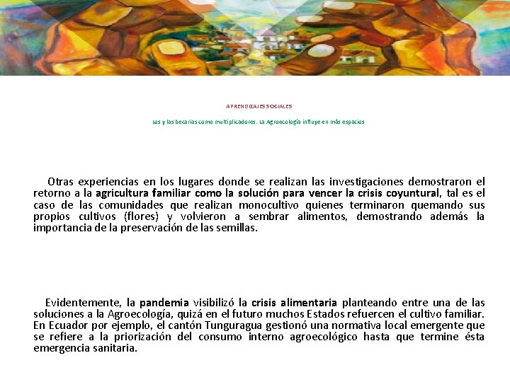 APRENDIZAJES SOCIALES Los y las becarias como multiplicadores: La Agroecología influye en más espacios