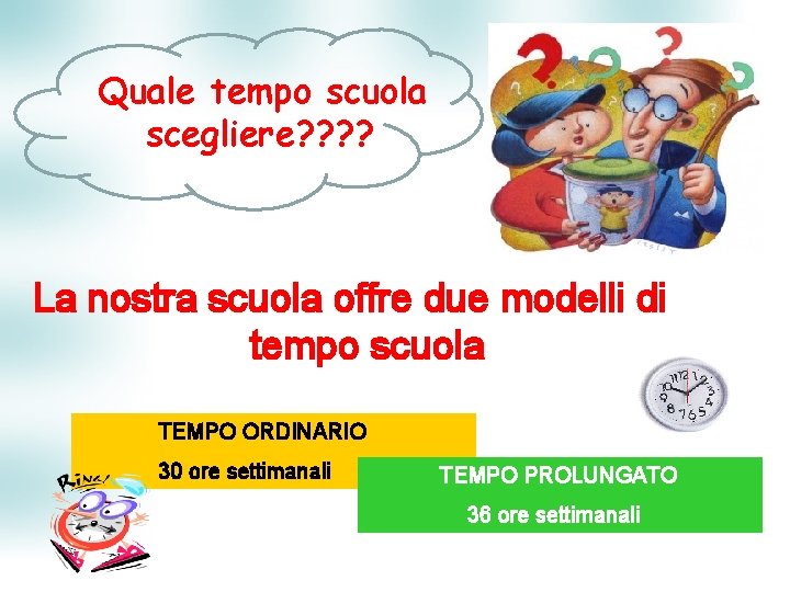 Quale tempo scuola scegliere? ? La nostra scuola offre due modelli di tempo scuola