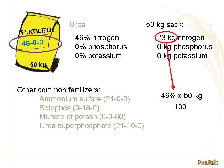 FERTILIZER 46 -0 -0 Urea 46% nitrogen 0% phosphorus 0% potassium 50 kg sack: