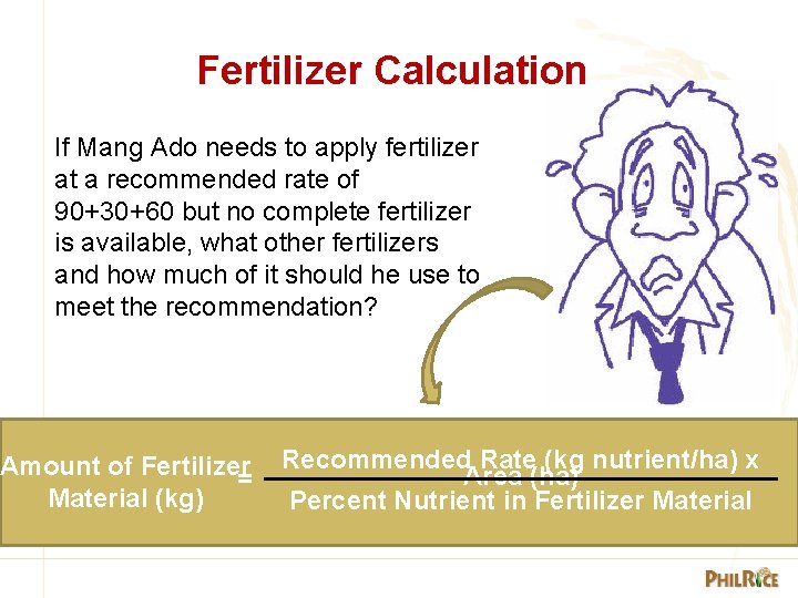 Fertilizer Calculation If Mang Ado needs to apply fertilizer at a recommended rate of
