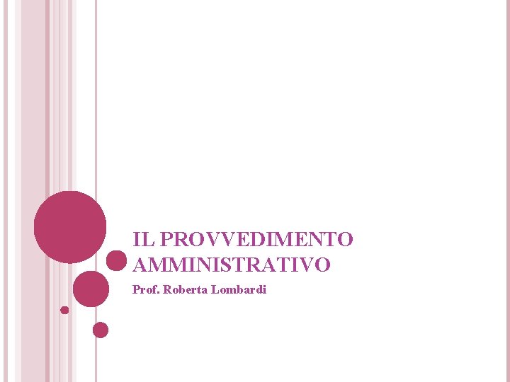 IL PROVVEDIMENTO AMMINISTRATIVO Prof. Roberta Lombardi 