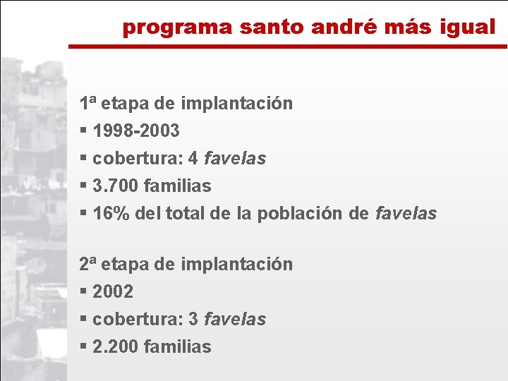 programa santo andré más igual 1ª etapa de implantación § 1998 -2003 § cobertura: