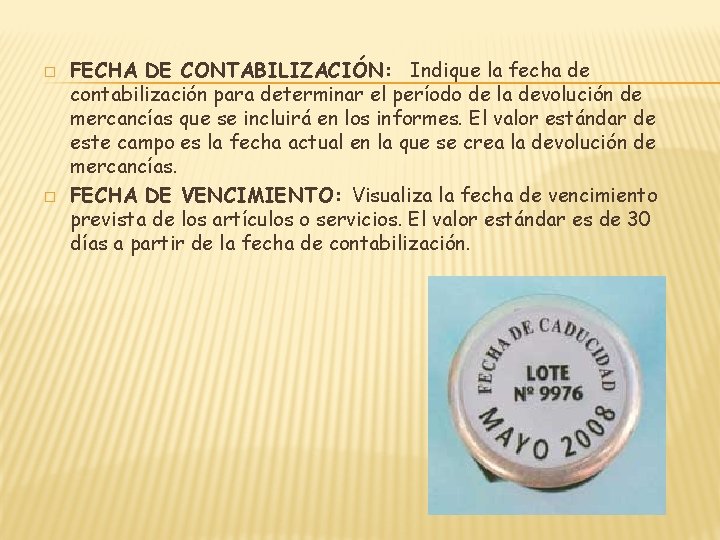 � � FECHA DE CONTABILIZACIÓN: Indique la fecha de contabilización para determinar el período