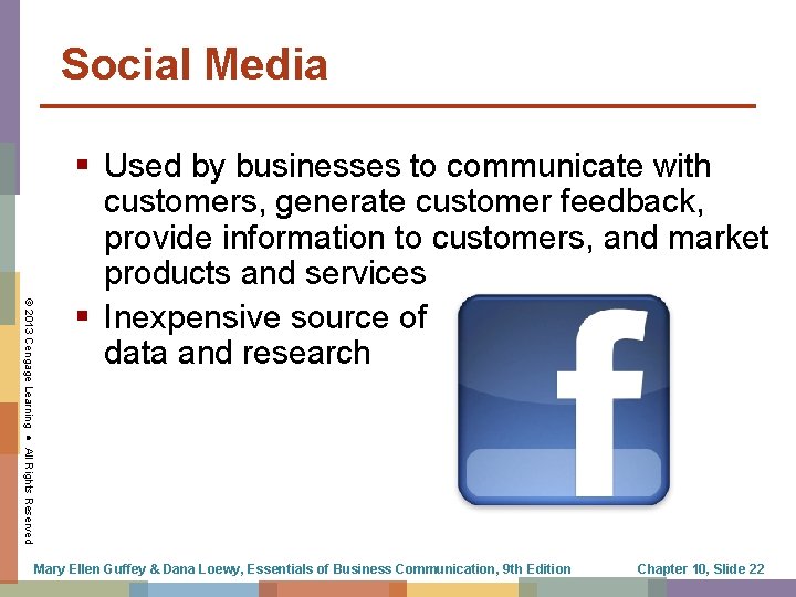 Social Media © 2013 Cengage Learning ● All Rights Reserved § Used by businesses