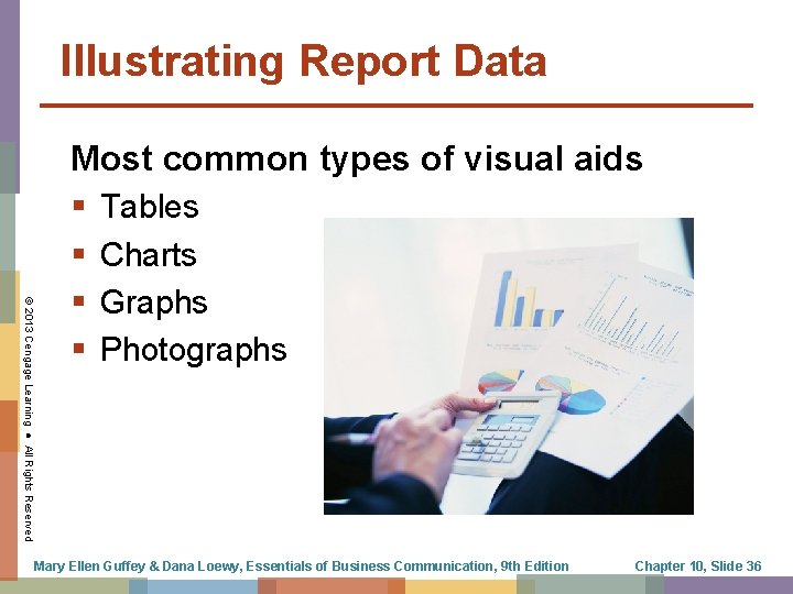 Illustrating Report Data © 2013 Cengage Learning ● All Rights Reserved Most common types