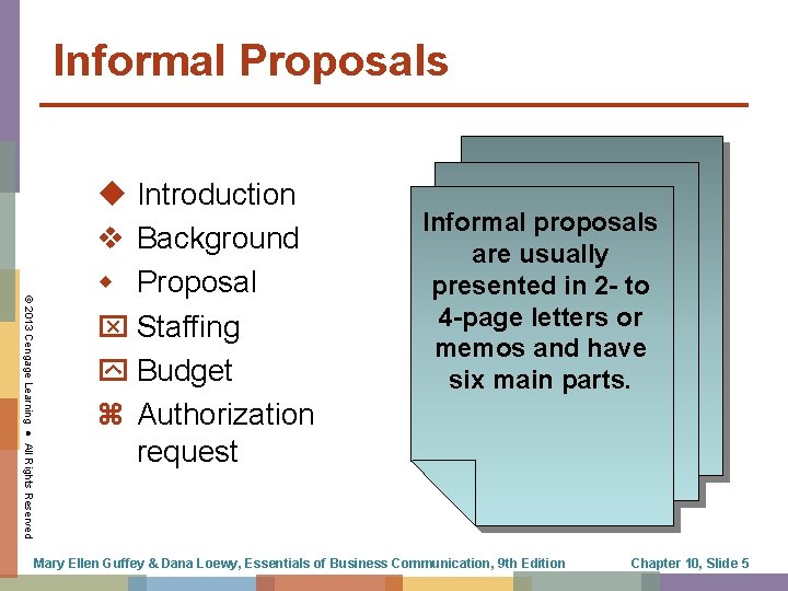 Informal Proposals © 2013 Cengage Learning ● All Rights Reserved u Introduction v Background