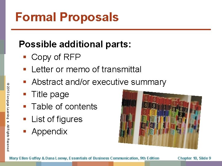 Formal Proposals Possible additional parts: © 2013 Cengage Learning ● All Rights Reserved §